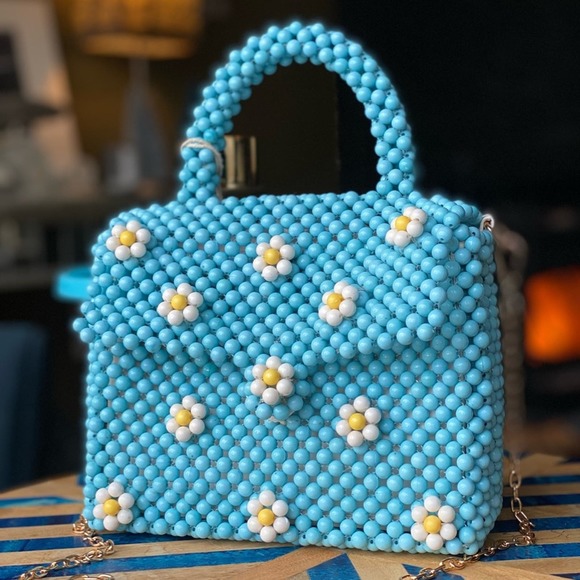 Anthropologie Handbags - NEW Anthropologie x Bouffants & Broken Hearts Bead Daisy Satchel Crossbody Bag